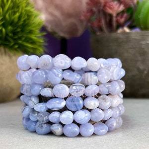 Wholesale 6 Pcs 7-8mm 7.5” Natural Blue Lace Agate tumble Stretch Bracelet Crystal Healing Energy