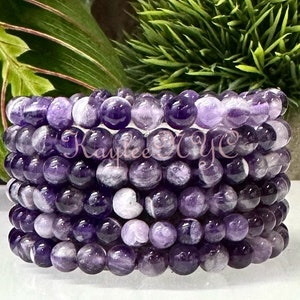 Wholesale 6 Pcs Natural Dream Chevron Amethyst 6mm 7.5” Crystal Healing Stretch Bracelet