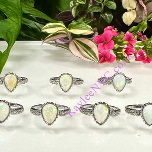 Wholesale Lot 7 pcs Natural Ethiopian Opal Ring White Bronze image 2