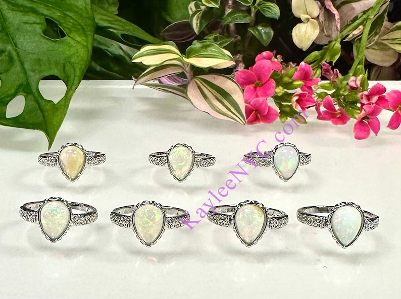 Wholesale Lot 7 pcs Natural Ethiopian Opal Ring White Bronze image 2