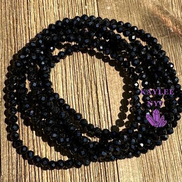 Wholesale Lot 6 Pcs Natural Black Spinel 4mm Faceted 7.5” Crystal Healing Stretch Bracelet
