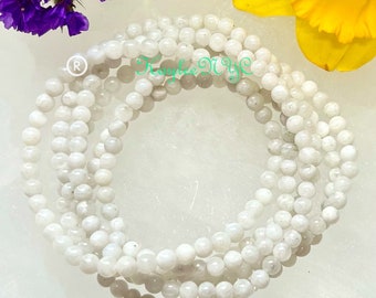 Wholesale Lot 6 Pcs Natural Moonstone 3-4mm 7.5” Crystal Healing Stretch Bracelet