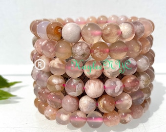 Wholesale 6 Pcs Natural Cherry Blossom Flower Agate 8mm 7.5” Stretch Bracelet Crystal Healing Energy