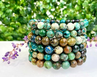 Vente en gros 6 bracelets extensibles de guérison en cristal de chrysocolle naturelle 8 mm 7,5 pouces