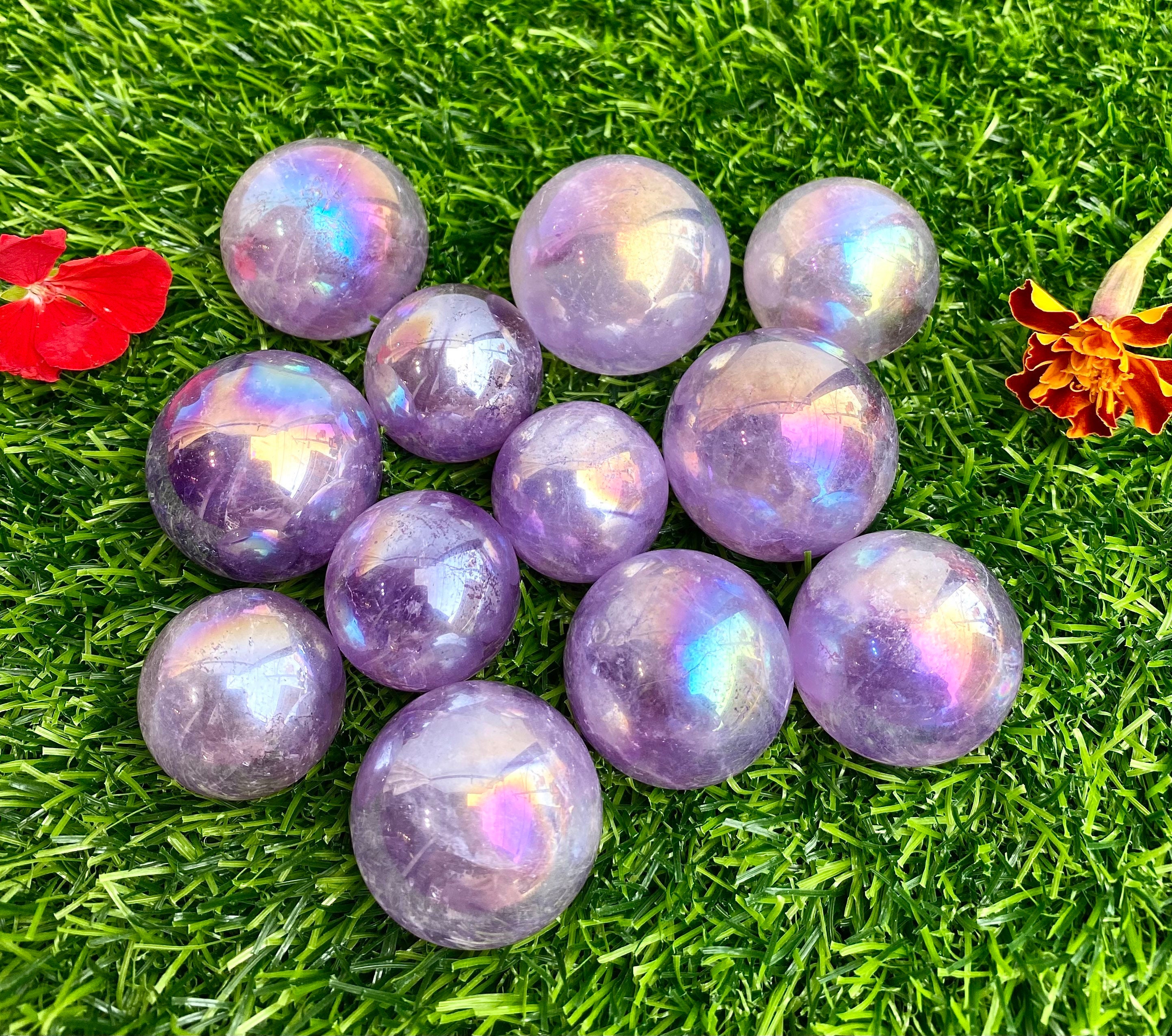 Wholesale Lot 1 lb Aura Amethyst Sphere Crystal Ball Natural Energy H…