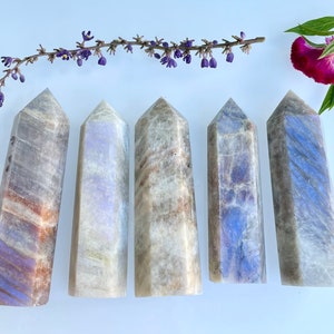 Wholesale Lot 1 lb Natural Moonstone Tower Obelisk Point Wand Crystal Energy Healing