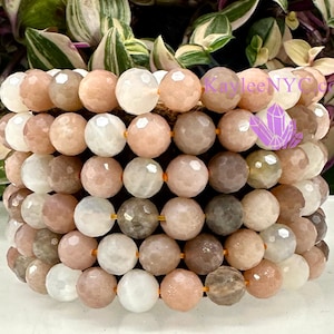 Wholesale 6 Pcs Faceted Natural Mix Moonstone 8mm 7.5” Crystal Healing Stretch Bracelet