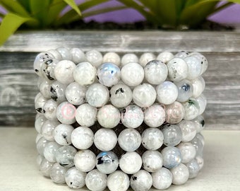 Wholesale 6 Pcs Natural Rainbow Moonstone 8mm 7.5” Crystal Healing Stretch Bracelet