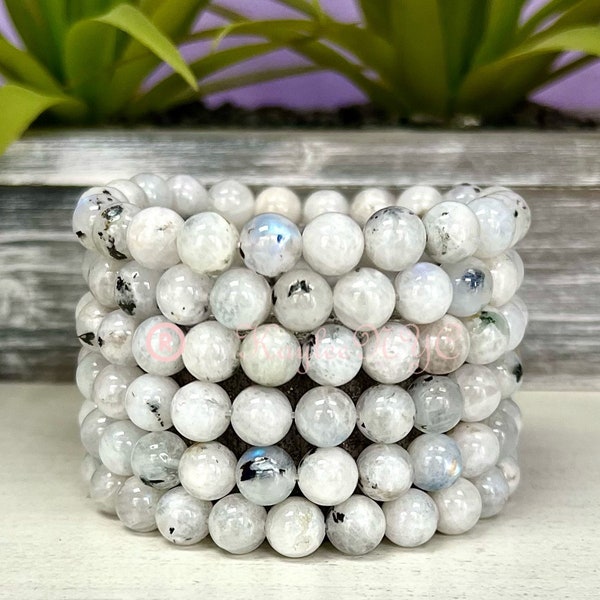 Wholesale 6 Pcs Natural Rainbow Moonstone 8mm 7.5” Crystal Healing Stretch Bracelet