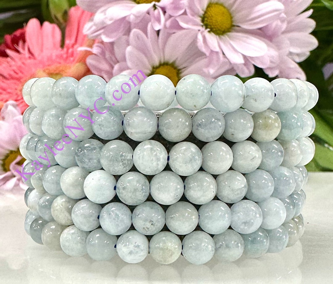 Wholesale Lot 6 Natural Aquamarine Bracelets – 10mm Beads, 7.5