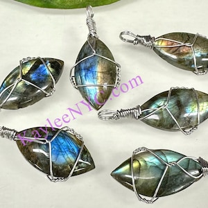 Wholesale Lot 6 Pcs Natural Labradorite Wire Wrapped Pendant healing energy