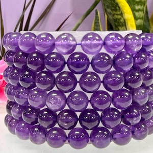 Wholesale 6 Pcs 8mm Amethyst Natural Crystal Healing Stretch Bracelet 7.5"