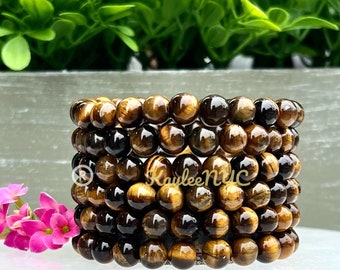 Wholesale 6 Pcs Natural Tiger Eye 8mm 7.5” Crystal Healing Stretch Bracelet