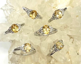 Wholesale Lot 6 pcs Natural Citrine Ring White Bronze