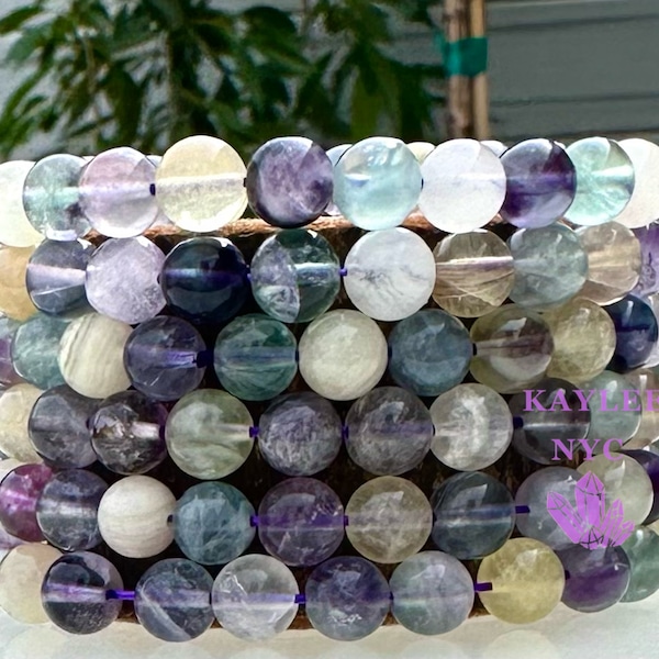 Wholesale 6 Pcs Natural Rainbow Fluorite 8mm 7.5” Crystal Healing Stretch Bracelet