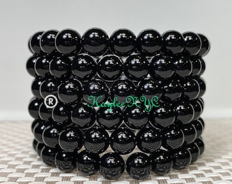 Wholesale Lot 6 Pcs Natural Black Onyx 8mm 7.5” Crystal Healing Stretch Bracelet