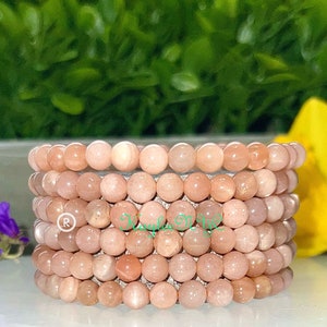 Wholesale 6 Pcs Natural Peach Moonstone 6mm 7.5” Stretch Bracelet Crystal Healing Energy