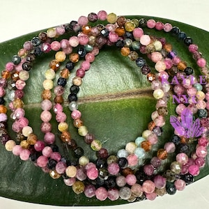 Wholesale Lot 6 Pcs Natural Watermelon Tourmaline 4mm Faceted 7.5” Crystal Healing Stretch Bracelet