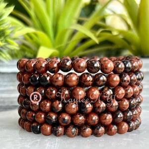 Wholesale Lot 6 Pcs Natural Mahogany Obsidian 6mm 7.5 Crystal Healing Stretch Bracelet image 1