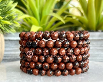 Wholesale Lot 6 Pcs Natural Mahogany Obsidian 6mm 7.5” Crystal Healing Stretch Bracelet