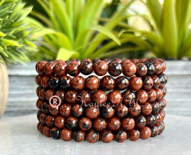 Wholesale Lot 6 Pcs Natural Mahogany Obsidian 6mm 7.5 Crystal Healing Stretch Bracelet image 1