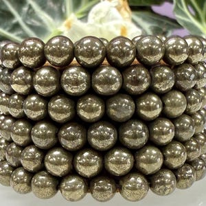 Wholesale 6 Pcs 8mm Pyrite Natural Crystal Healing Stretch Bracelet 7.5"