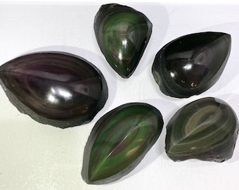 Wholesale Lot 2 Lb Natural Rainbow Obsidian Half Polish Crystal Healing Energy