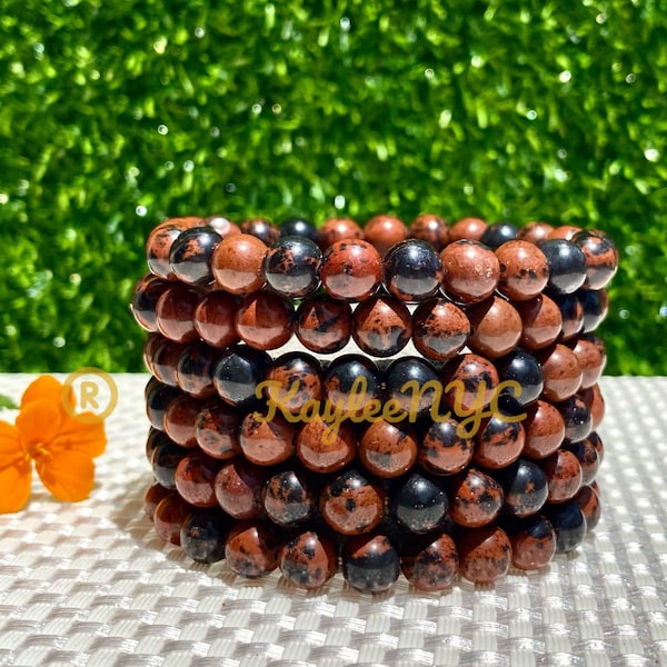 Wholesale 6 Pcs 8mm Mahogany Obsidian Natural Crystal Healing Stretch Bracelet 7.5"