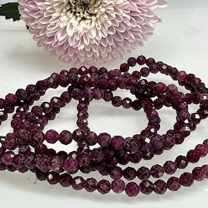 Wholesale 6 Pcs 4mm Faceted Ruby Natural Crystal Healing Stretch Bracelet 7.5"
