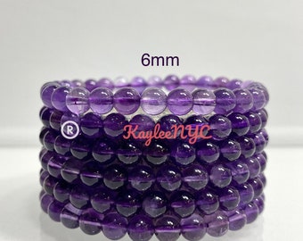 Wholesale 6 Pcs Natural Amethyst 6mm 7.5” Crystal Healing Stretch Bracelet