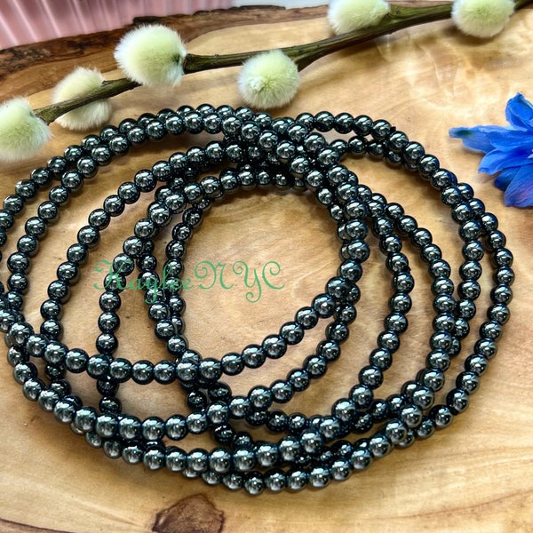 Wholesale Lot 6 Pcs Natural Hematite 4mm 7.5” Crystal Healing Stretch Bracelet