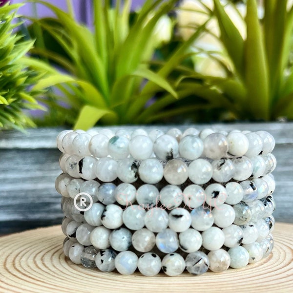 Wholesale 6 Pcs Natural Rainbow Moonstone 6mm 7.5” Crystal Healing Stretch Bracelet