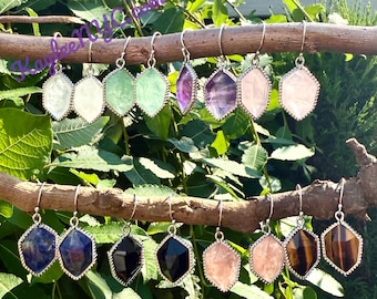 Wholesale Lot 8 Pairs Natural Hexagon Crystal Sterling Silver(925) Dangling Earring