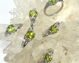 Wholesale Lot 6 pcs Natural Peridot Ring White Bronze