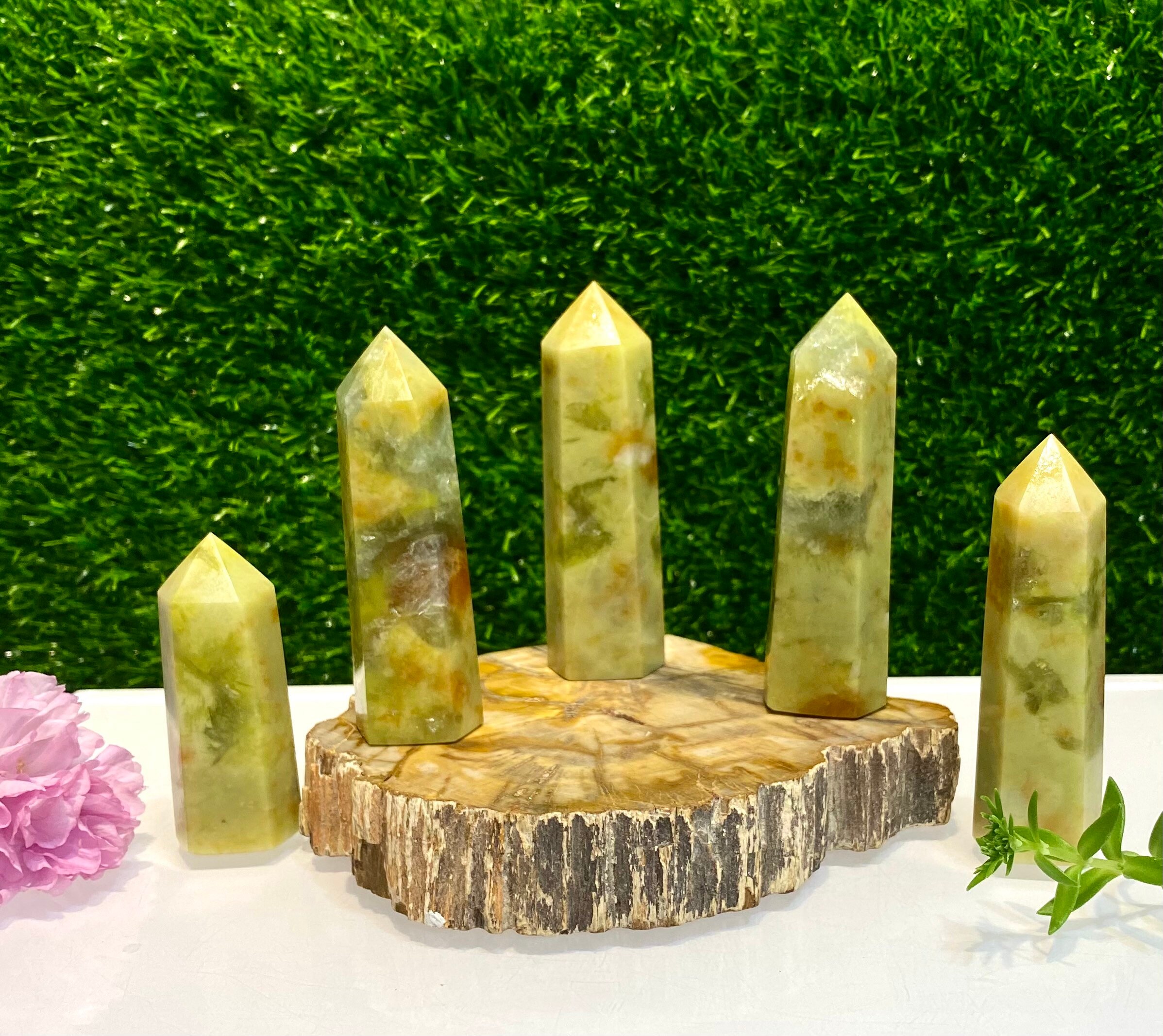 Wholesale Lot 1 lb Natural Green Opal obelisk Tower Point Crystal Hea…