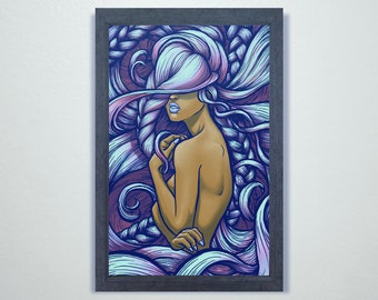 Woman with Braids Wall Art | Stylish Woman Illustration | Gift for Her | Wall decor for bedroom, girl's room, bathroom, hair salon