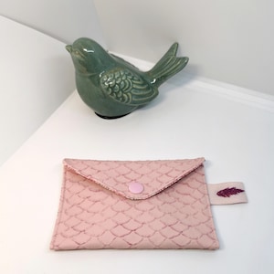 Porte monnaie, porte cartes double compartiment, étui en simili cuir dragon rose Bordeaux ou bleu nuit, doublure coton japonais