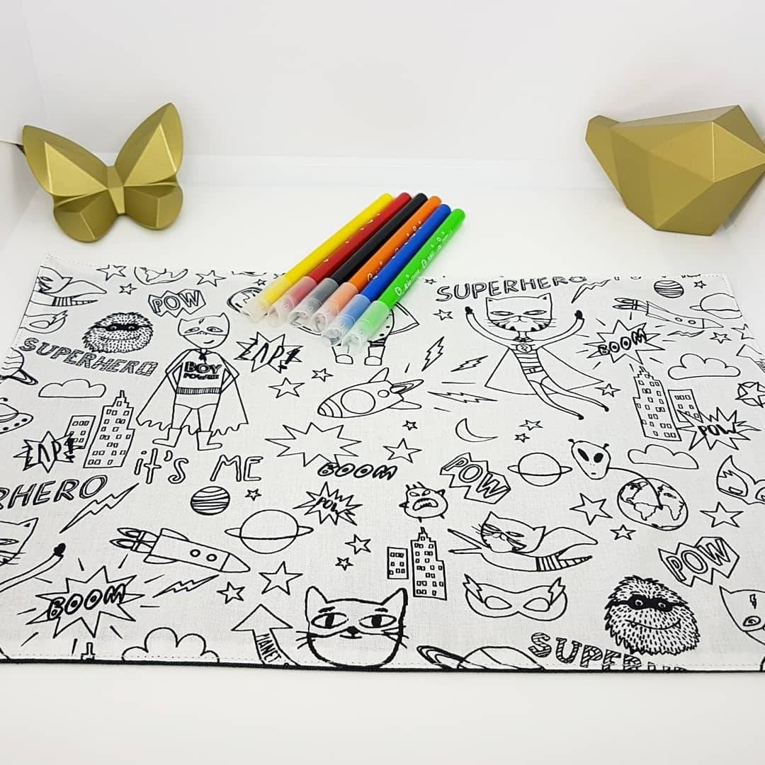 Zero-waste Washable Cotton Coloring Placemat. Reusable, Portable ...