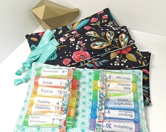 Kit di pronto soccorso. Custodia per 6-12 tubetti di omeopatia e blister di compresse o bustine. Portacarte, portamonete.
