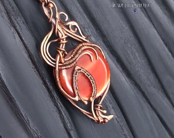 Carnelian Copper Wire Wrapped Pendant, Heady Wire Wrapped Art Work Jewelry Copper Gemstone Pendant