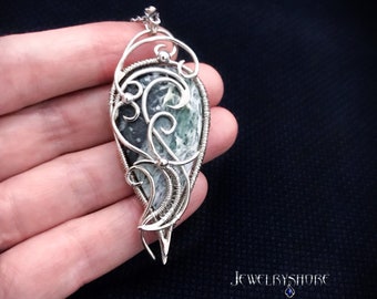 Heady Wire Wrapped Kammererite Silver Pendant, Art Nouveau Jewelry Wire Wrapped Jewelry Elven Medieval