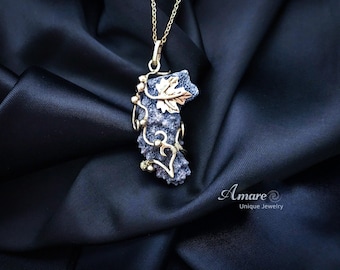 Fossilized Coral Leaf Necklace Wire Wrapped Fantasy Designer Jewelry Elven Forest Magic Pendant