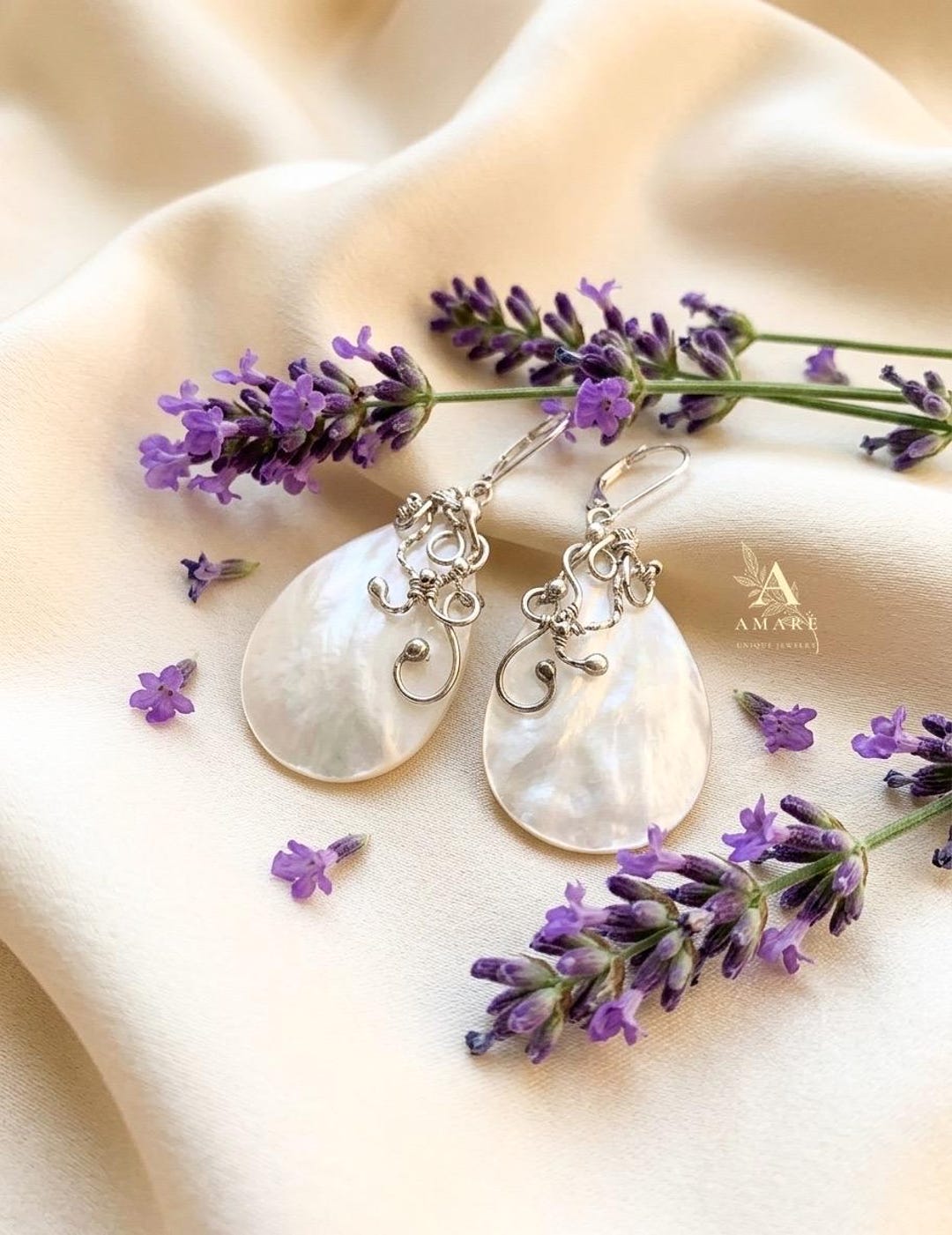 Mother of Pearl Bridal Earrings – Art Nouveau Filigree Sterling Silver ...