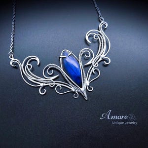 Elegant Silver Wire Wrapped Elven Labradorite Necklace Elven Elvish Fantasy Gothic Jewelry Edwardian Necklace Women Gift