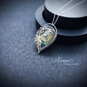 Sterling Silver Wire Wrapped Labradorite Pendant Necklace: Elven Floral Jewelry