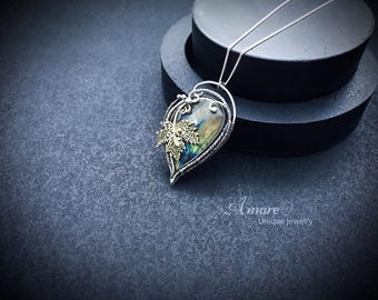 Beautiful Sterling Silver Elven Labradorite Pendant Necklace Wire Wrapped Floral Leaf Jewelry Fantasy Elvish Witchy Pendant Unique Gift