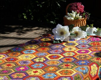 Crochet afghan, crochet blanket, crochet african flowers, crochet throw, Multicolour crochet blanket