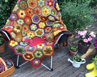 Crochet african flower throw, crochet hexagon blanket, colourful afghan, Christmas gift, Home decor