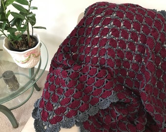 burgundy and grey throw, home decor, Crochet lap afghan, Mother’s Day gift, Christmas gift, lap throw