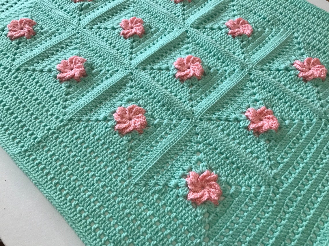 Green Baby Blanket Green Crochet Granny Square Baby Blanket Etsy